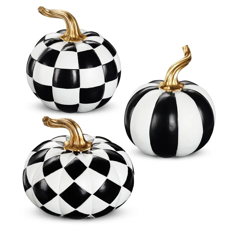 Briful 3Pcs Halloween Black and White Resin Pumpkins Modern Fall Decorative Pumpkin Set for Autum... | Walmart (US)