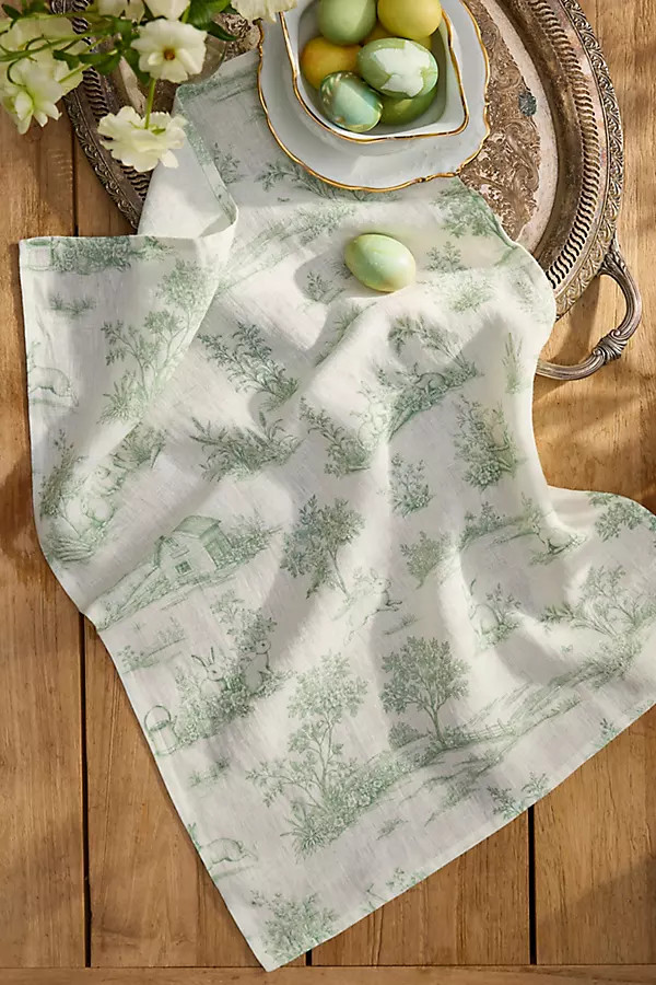 Bunny Toile Linen Dish Towel | Anthropologie (US)