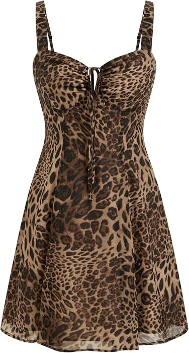 CIDER Leopard Print Mini Dress for Women Mesh Sleeveless Cocktail Party Dresses Going Out Date Ni... | Amazon (US)
