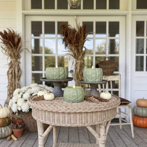 Green Jack O Lantern Flameless Candle One of Each | Antique Farm House