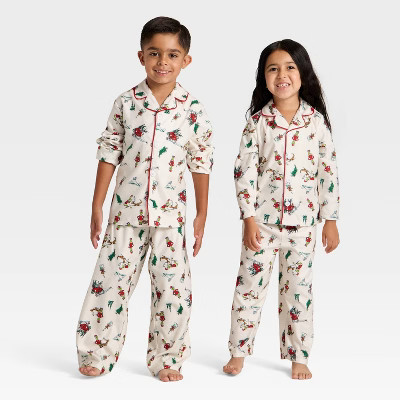 Toddler Grinch Print Long Sleeve Shirt and Pants Holiday Matching Family Pajama Set - Cream 3T | Target