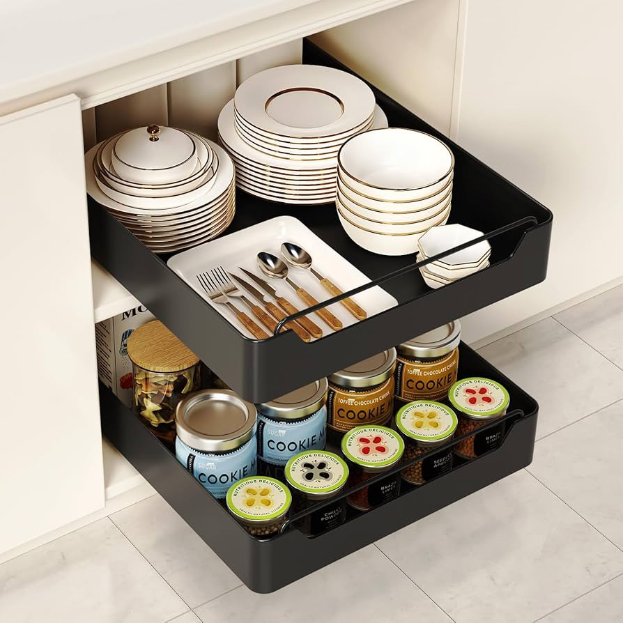 [2 Pack] Pull Out Cabinet Organizer Fixed With Adhesive Nano Film, Slide Out Drawers for Kitchen ... | Amazon (US)