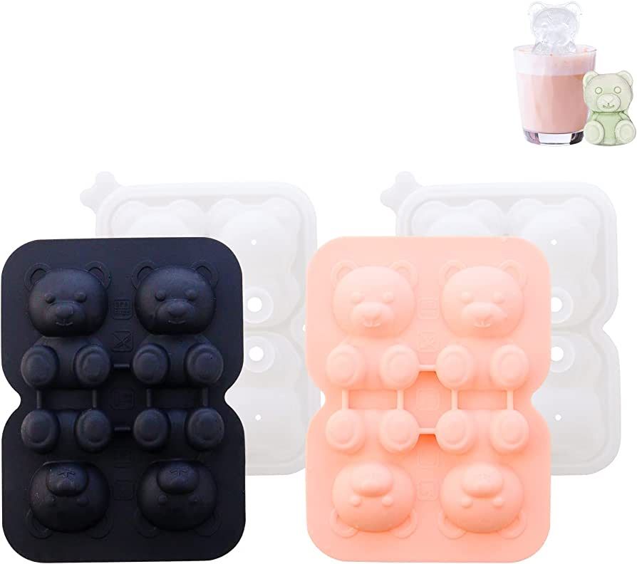 WYBG 2 Pack Silicone Bear Ice Molds Cute Bear Chocolate Gummy Molds 3D Bear Ice Cube Trays Mold B... | Amazon (US)