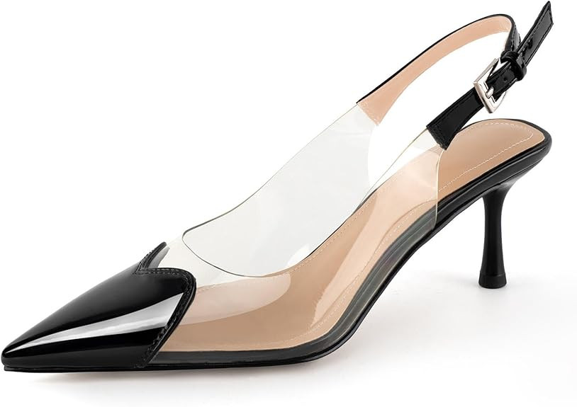 DREAMCIA Womens Slingback Pumps Clear Kitten Heels Pointed Toe Transparent Cute Heart Cap Toe Sex... | Amazon (US)