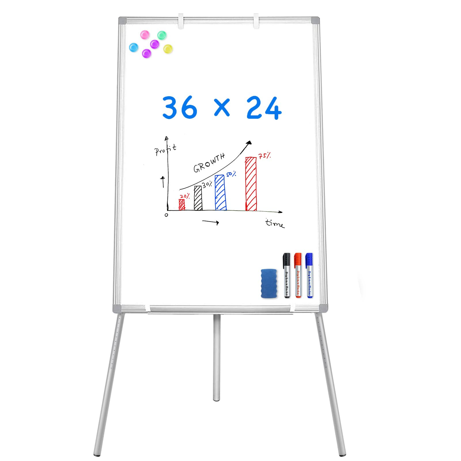 Easel Whiteboard - Magnetic Portable Dry Erase 36 x 24 Tripod Height Adjustable, 3' x 2' Flipchar... | Amazon (US)