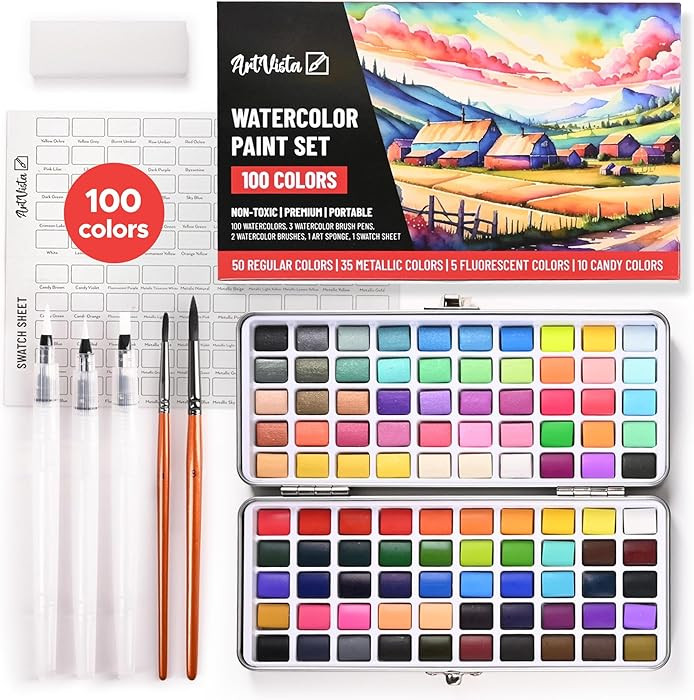 Watercolor Paint Set with 100 Bright Colors: for Adult Beginners & Professional with Metallic - T... | Amazon (US)