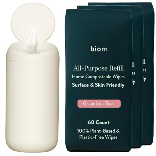 Biom Dispenser + All-Purpose Wipes Starter Kit - Everything Cleaning Wipes | Biodegradable Plant-Based Surface Cleaner for Home & Travel | Kid & Pet Friendly, Natural, Non-Toxic (White) | Amazon (US)