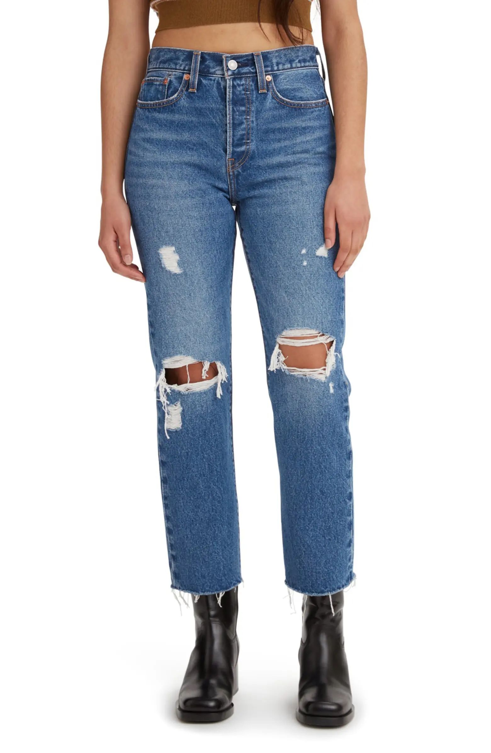 Levi's® Wedgie Ripped High Waist Crop Straight Leg Jeans | Nordstrom | Nordstrom