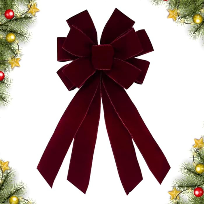 Christmas Wreath Bow 20 x 11 Inches Large Christmas Bows Burgundy Red Velvet Bow Winter Farmhouse... | Amazon (US)