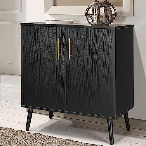 AMZOOM Black Accent Cabinet with 2 Doors, Free Standing Sideboard Buffet Cabinet with Storage, Mid Century Modern Storage Cabinet for Dining Room Hallway Office Entryway, 28 Inch | Amazon (US)