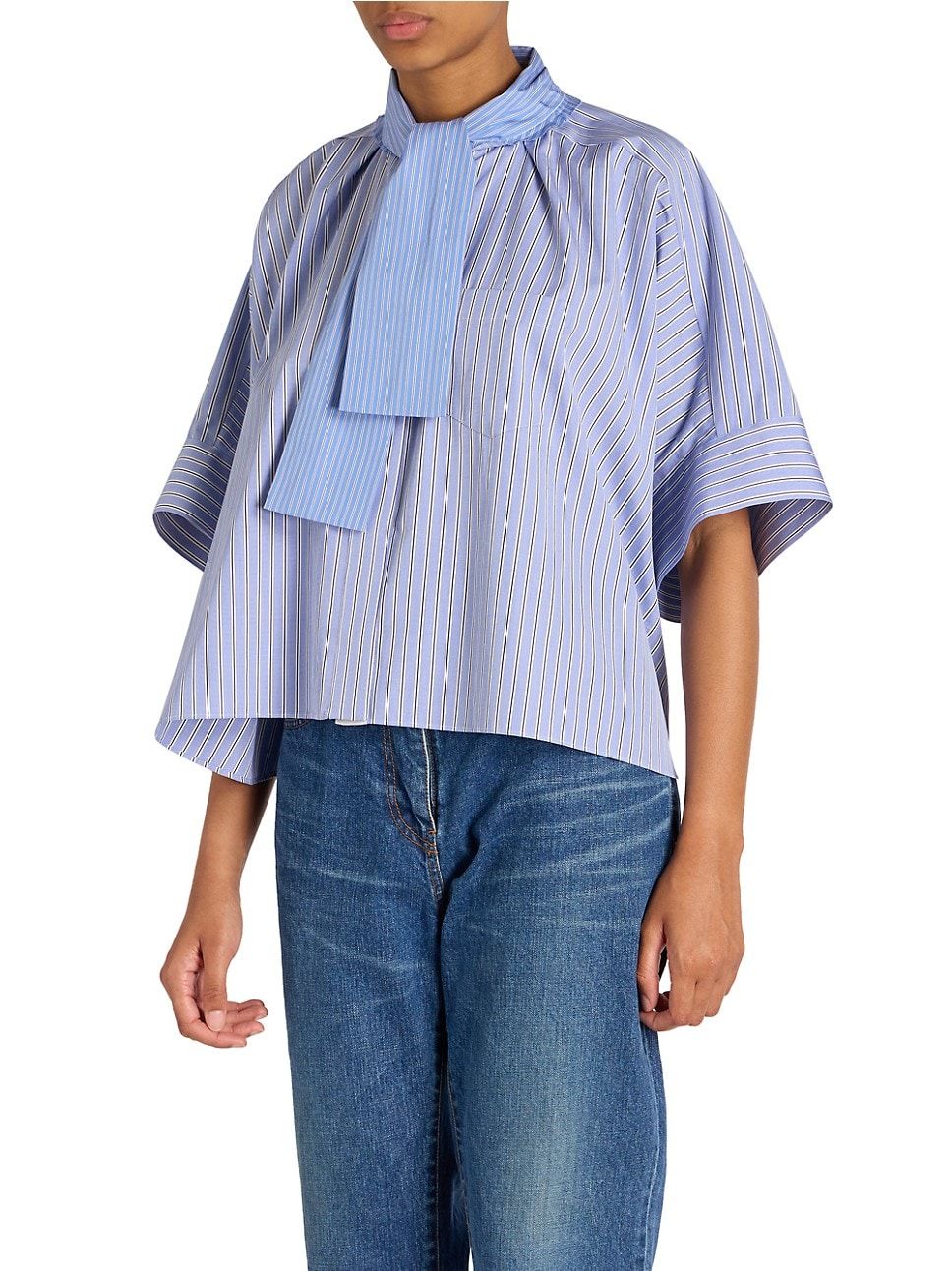 Thomas Mason Tie-Neck Cotton Poplin Shirt | Saks Fifth Avenue