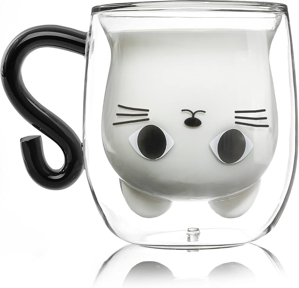 Qinhai Tasse a Cafe Chat Mug, Verre Double Paroi, Cadeau de Noël Original pour Femme Fille Epous... | Amazon (FR)