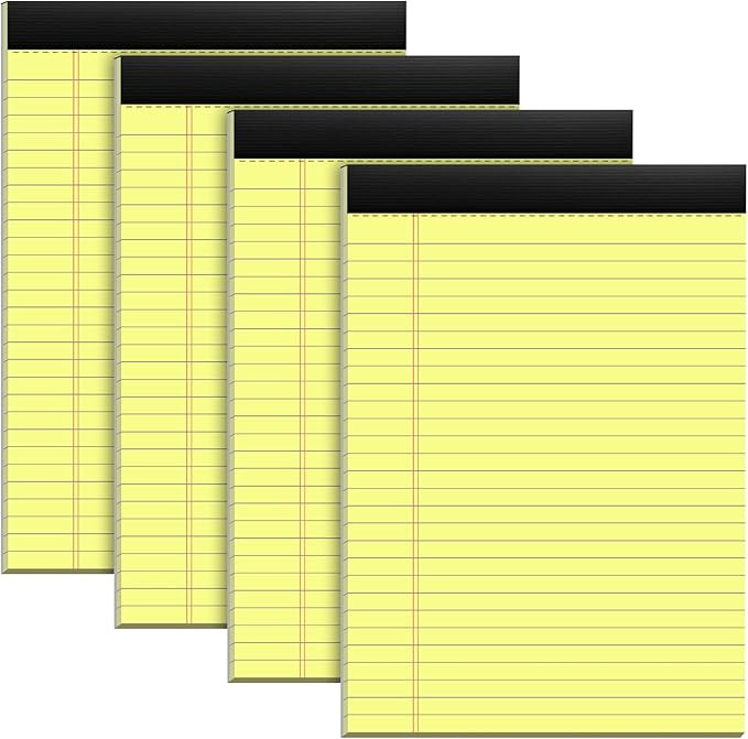 4 Pack Yellow Notepads 8.5x11 Yellow Legal Pads 30 Sheets Perforated Yellow Pads Paper Wide Ruled... | Amazon (US)