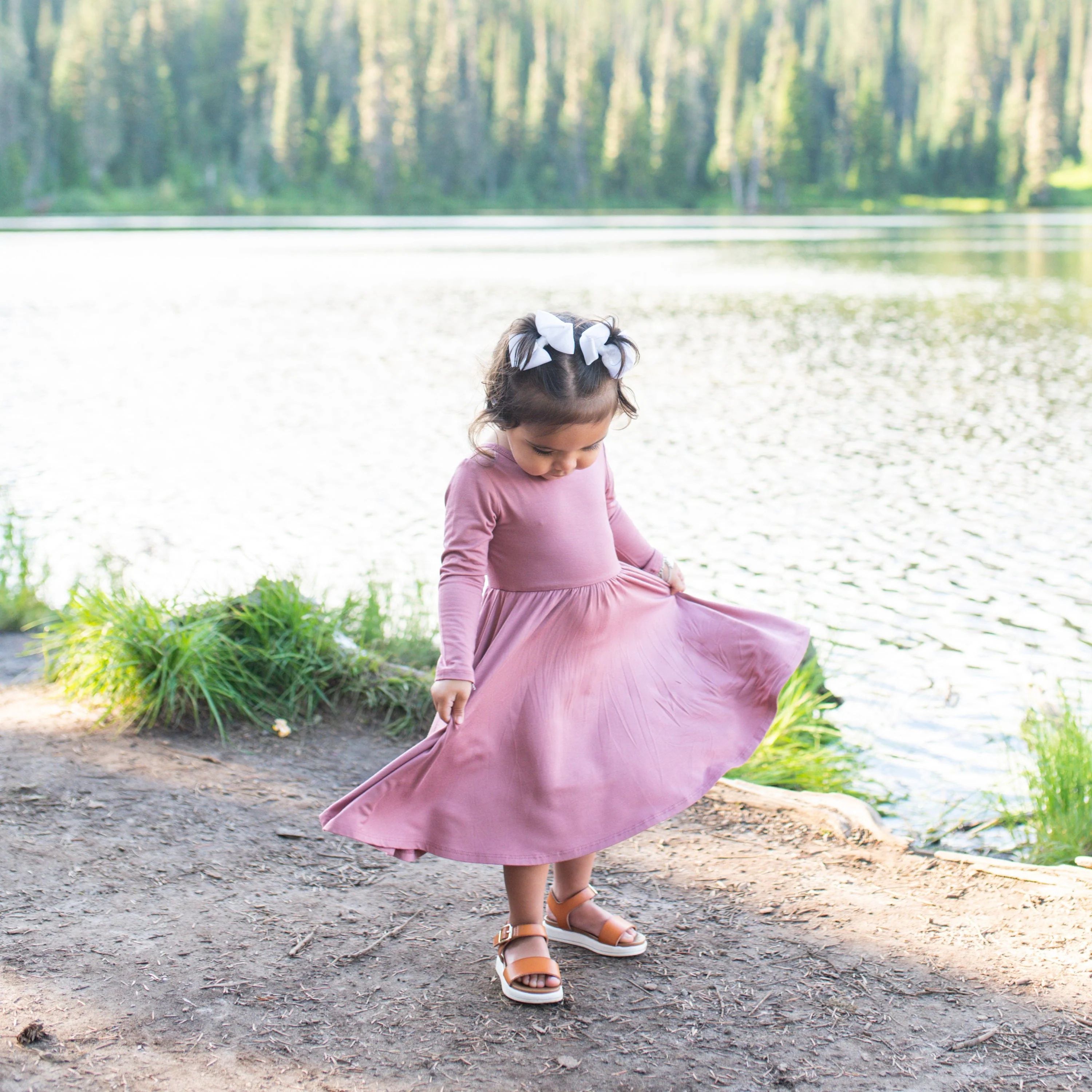 Long Sleeve Twirl Dress in Dusty Rose | Kyte BABY