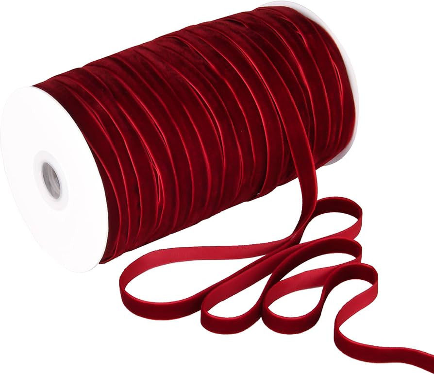 Burgundy Velvet Ribbon 3/8'' 100 Yards Velvet Fabric Vintage Ribbon for Christmas Tree, Gift Wrap... | Amazon (US)