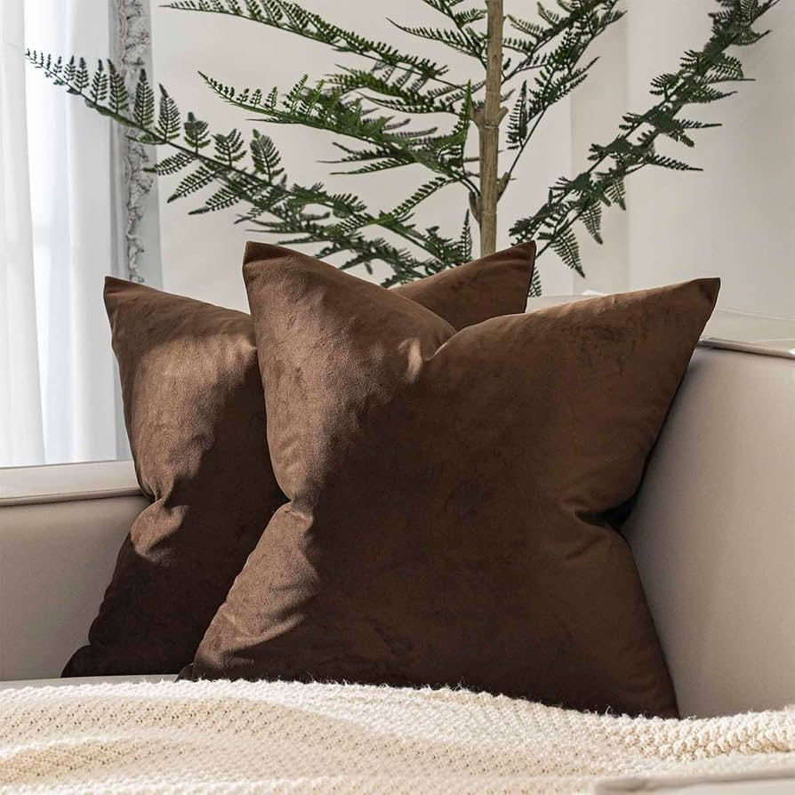 JUSPURBET Brown Throw Pillow Covers Set of 2 Decorative 26x26 Velvet Pillow Covers for Couch Sofa... | Amazon (US)