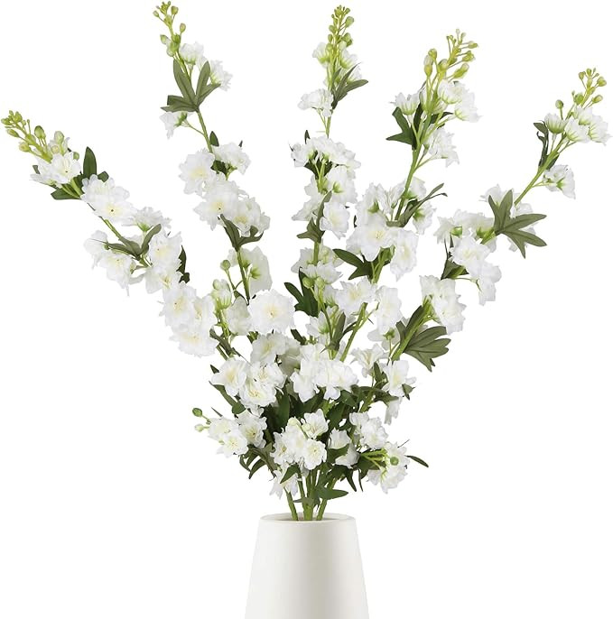IPOPU White Flower Larkspur Artificial Flowers 5PCS Faux Delphinium Silk for Vase, Decoration, Fl... | Amazon (US)