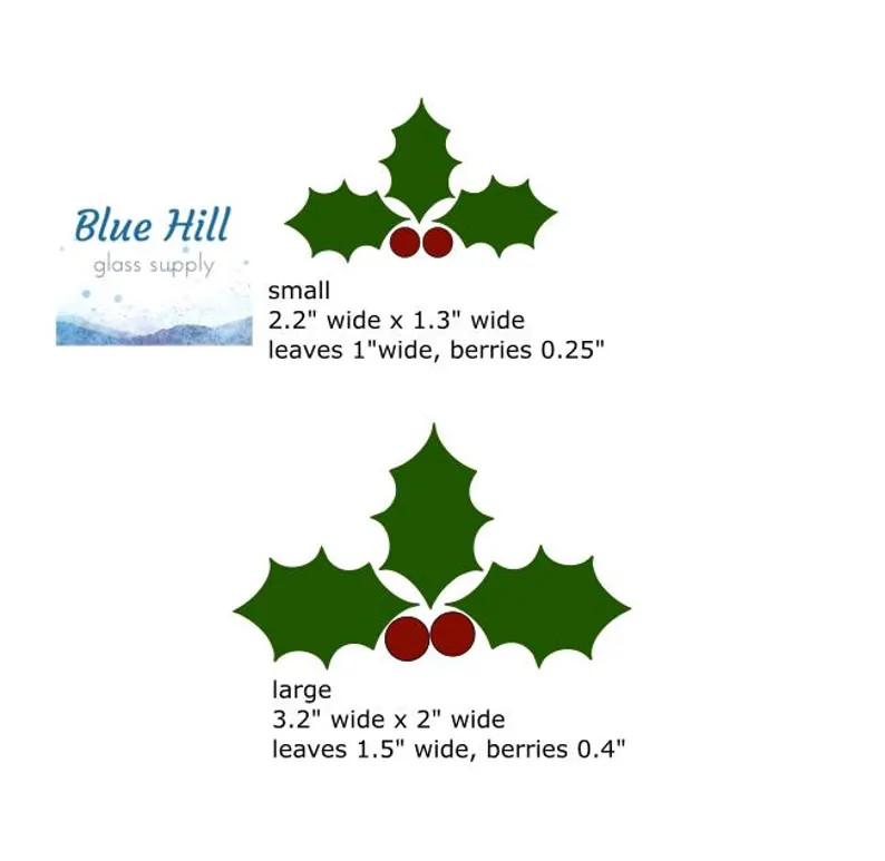 Holly 5 Piece Precut Glass Shape Ornaments Fusible 90 and 96 COE for Glass Artists Mosaics Christ... | Etsy (US)