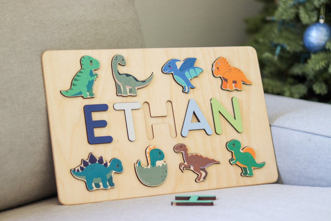 Name Puzzle With Dinosaurs - Personalized Gift For Kids - Baby Boy Birthday Gift - Dinosaur Birth... | Etsy (US)