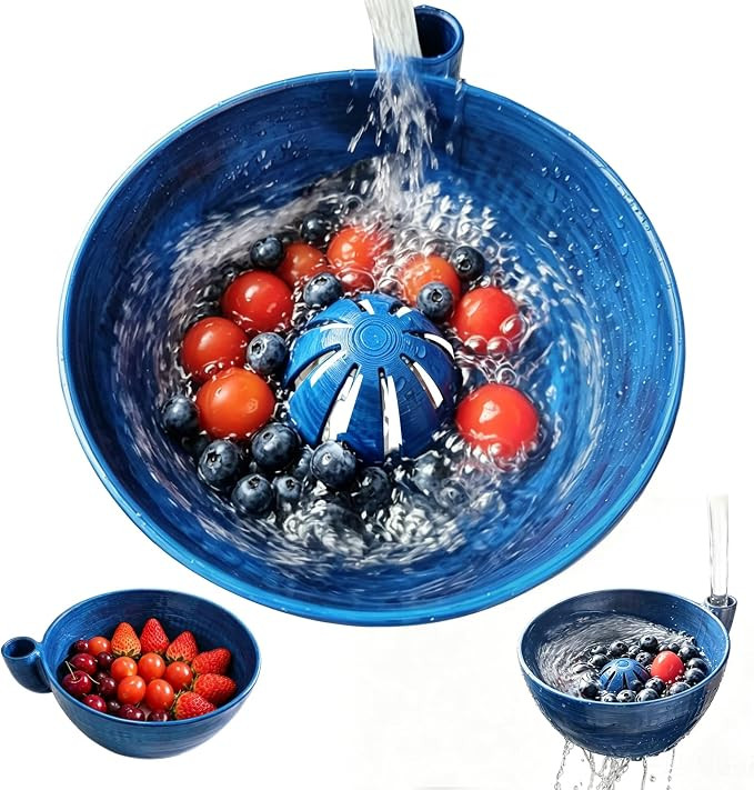 Self Spinning Berry Washing Bowl, 3D Printed Craftsmanship Fruit Washer with Drain Holes, Central... | Amazon (US)