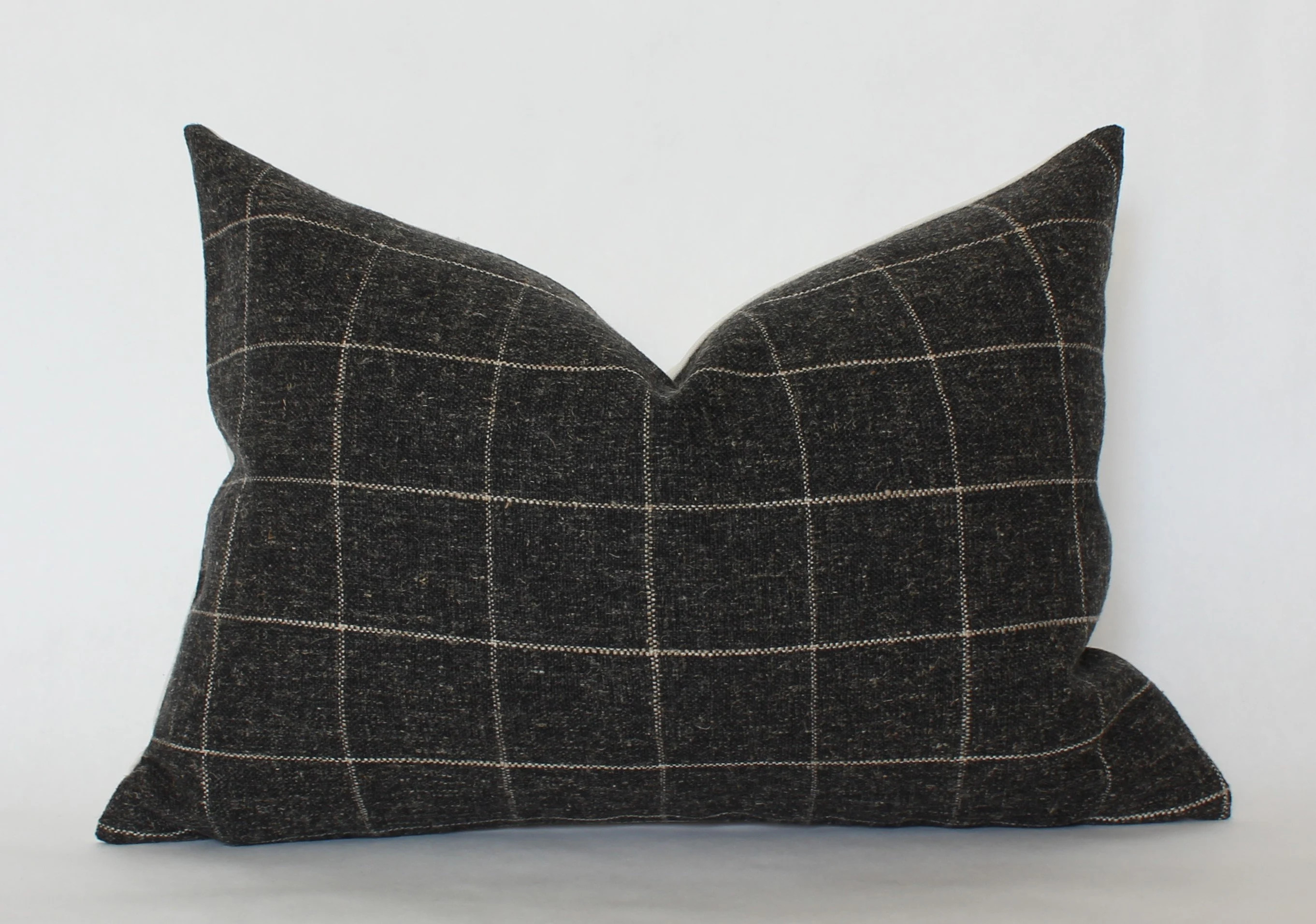 Charcoal Lumbar Pillow, Windowpane Pillow Cover, Black Lumbar Pillow Cover, Dark Grey Lumbar Pillow, Dark Gray Plaid Lumbar || Black Plaid | Etsy (Global)
