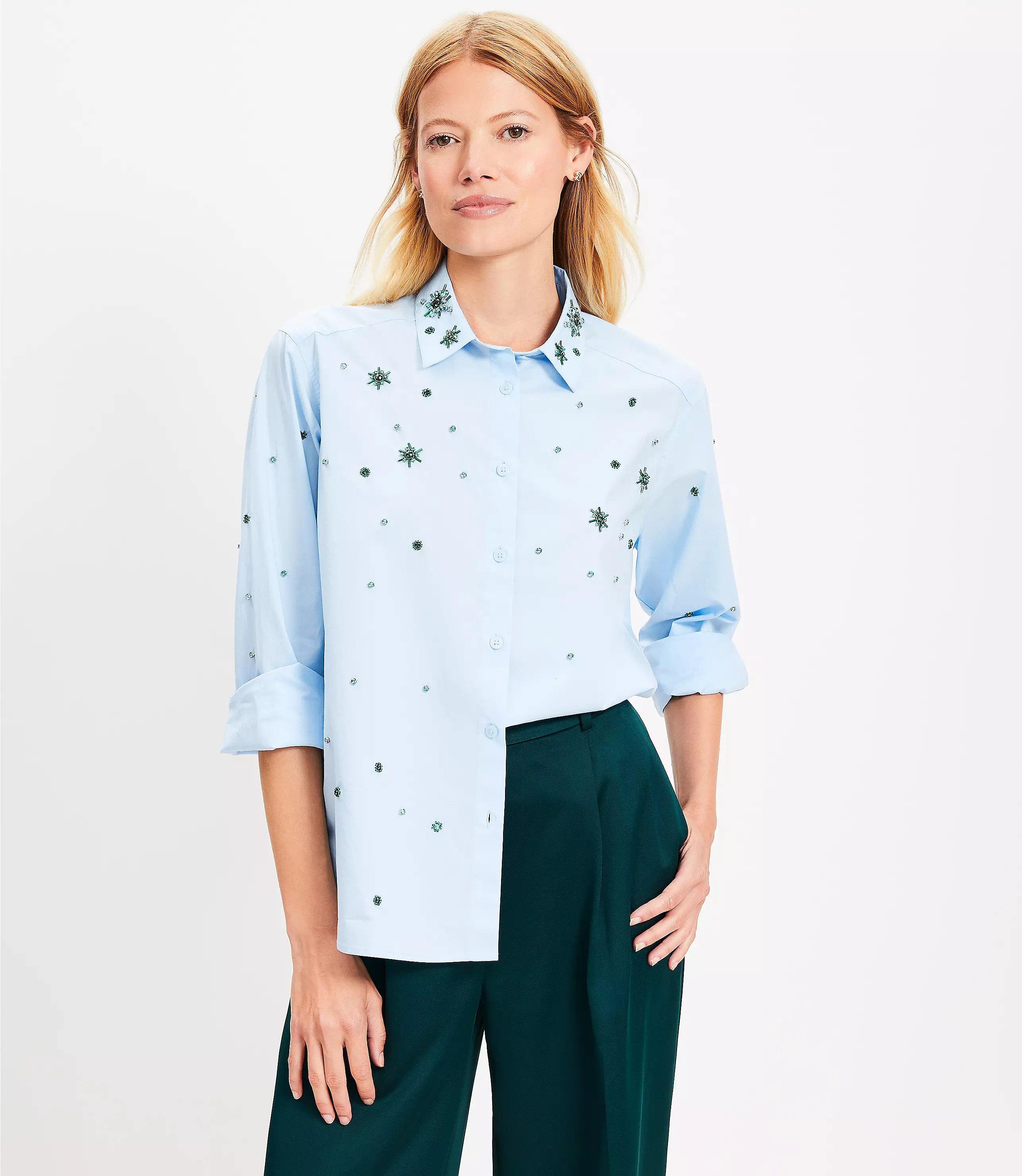 Crystal Poplin Everyday Relaxed Shirt | LOFT