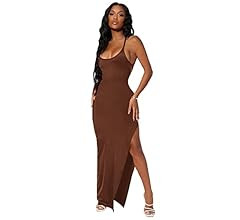 SheIn Women's Side Split Thigh Backless Bodycon Maxi Dress Sleeveless Tie Back Criss Cross Slit P... | Amazon (US)
