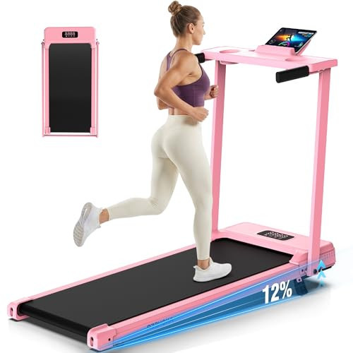 FUNMILY Incline Walking Pad Treadmill with Handle Bar, Folding Treadmills for Home Small, 3.5HP Portable Treadmill with Desk, 350 lbs Weight Capacity, Walking Pad with Remote Control and LED Display | Amazon (US)