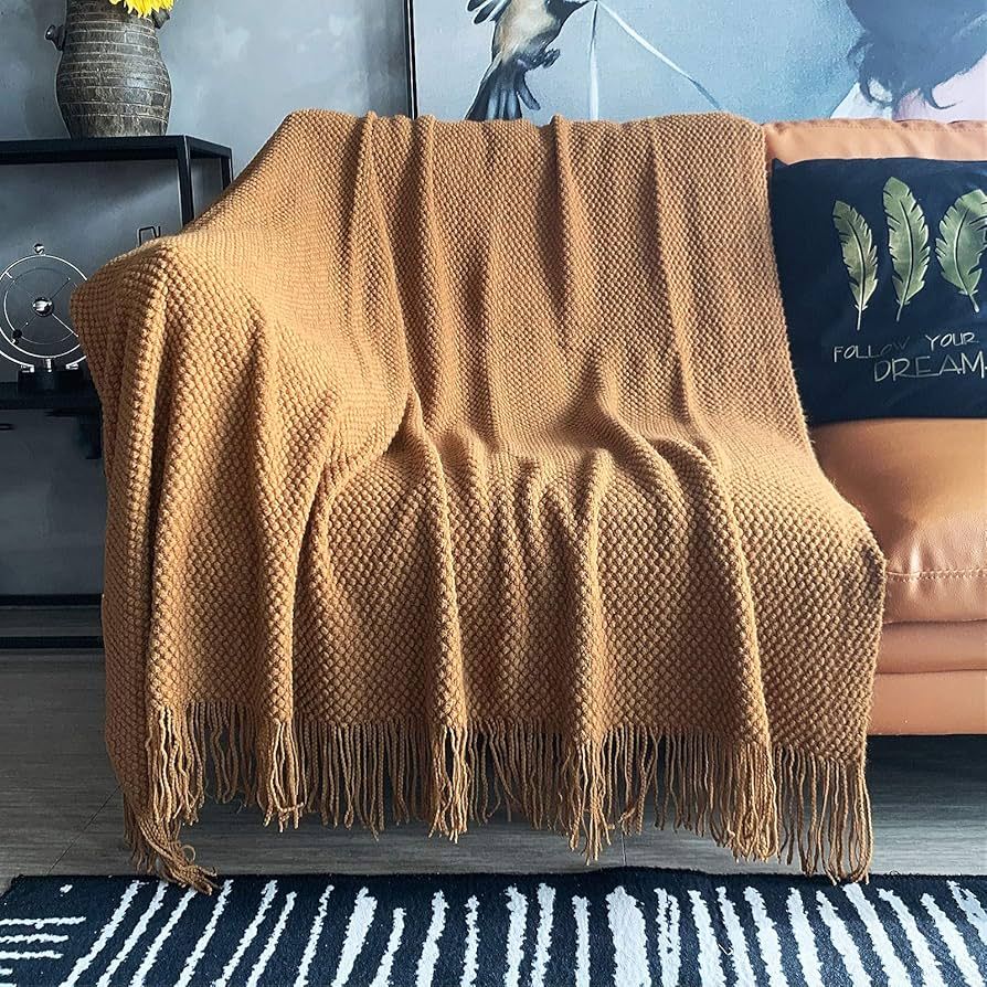 LOMAO Knitted Throw Blanket with Tassels Bubble Textured Soft Blanket Lightweight Warm Throws for... | Amazon (US)