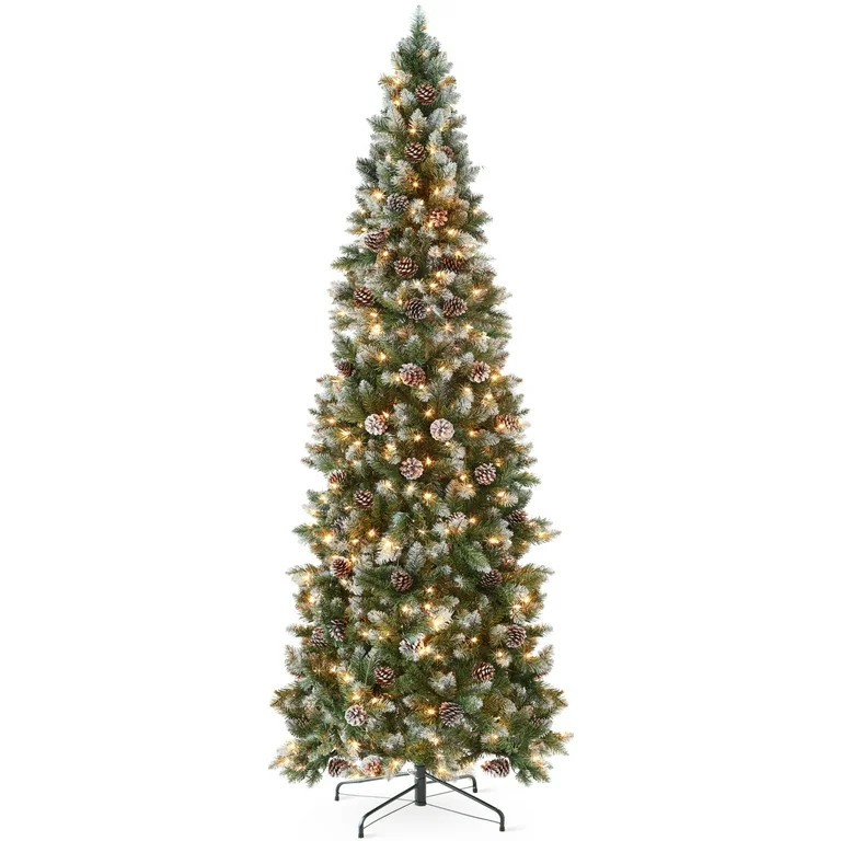 Best Choice Products 12ft Pre-Lit Partially Flocked Pencil Christmas Tree w/ 700 Lights Pine Cone... | Walmart (US)