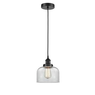 Bell 1-Light Matte Black Shaded Pendant Light with Clear Glass Shade | The Home Depot