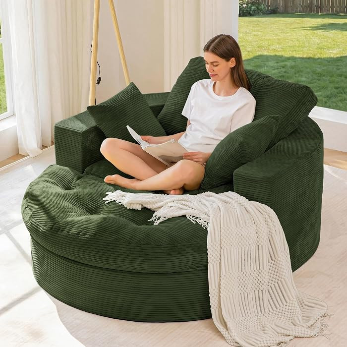 MAXYOYO Oversized Round Chaise Lounge Sofa, Boneless Chair with Ottoman | Amazon (US)