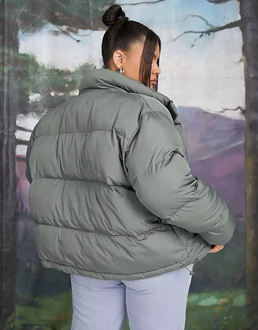 ASOS DESIGN Curve oversized recycled puffer jacket in khaki | ASOS | ASOS (Global)