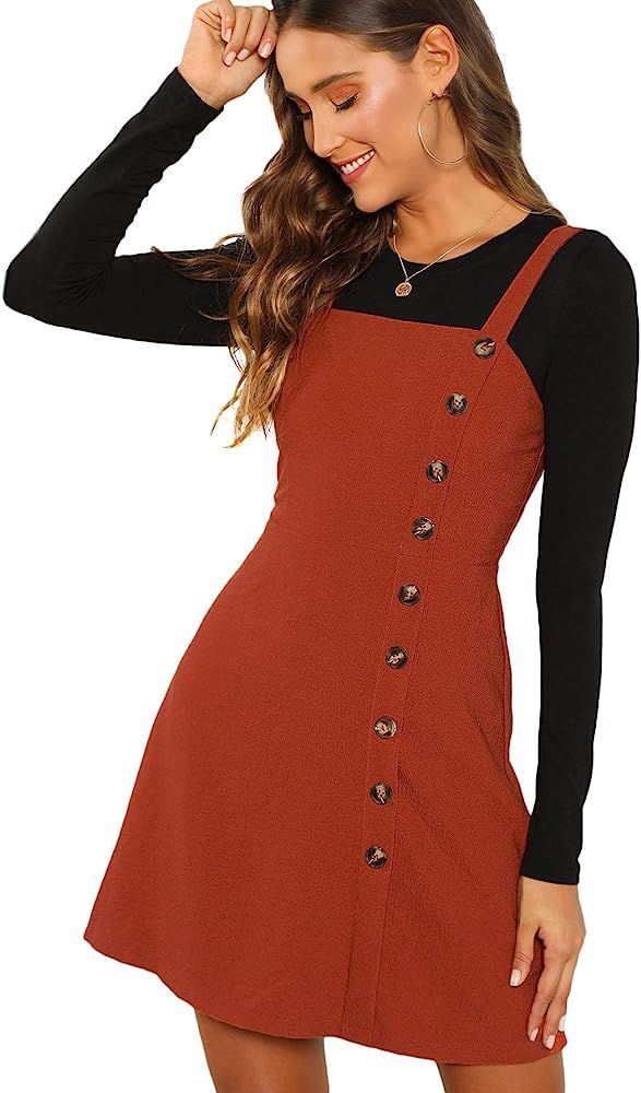 Women's Button Front Pinafore Overall Dress | Amazon (US)