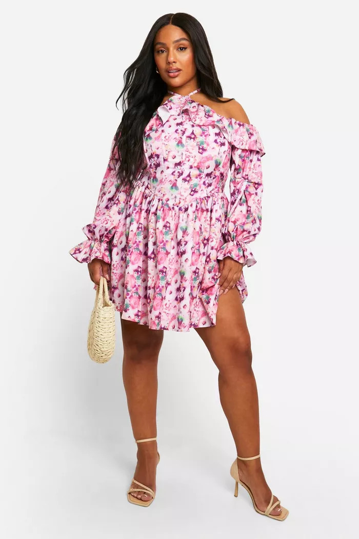 Plus Woven Milkmaid Button Down Skater Dress | boohoo (US & Canada)