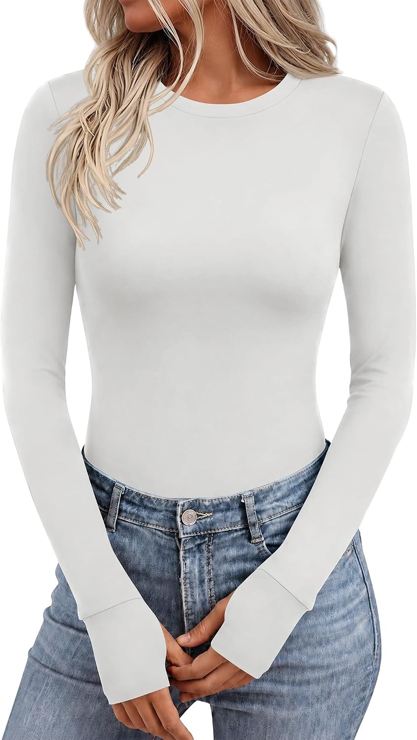 Ekouaer Long Sleeve Shirts for Women Crew Neck Undershirt with Thumb Holes | Amazon (US)