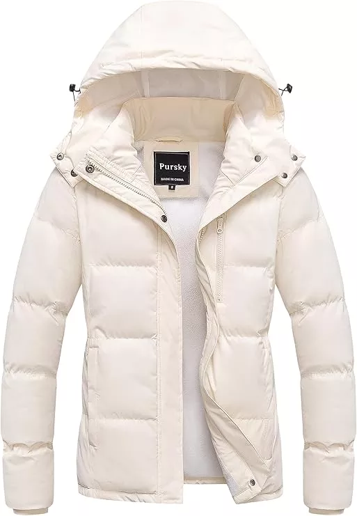 Pursky Women's Warm Winter Thicken Coat Waterproof Cropped Jackets Parka  With Removable Hood