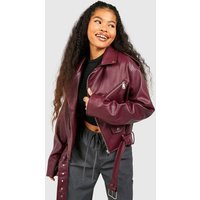 Womens Petite Faux Leather Oversized Biker Jacket - Red - 14, Red | Boohoo.com (UK & IE)