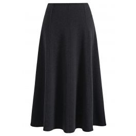 Multi-Panel Flared-Hem Midi Skirt in Smoke | Chicwish