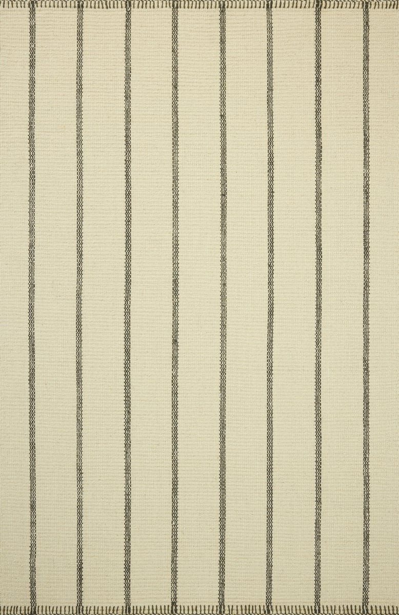Harlan HLN-01 Ivory/Charcoal Wool Handwoven Striped Area Rug | Rugs Direct