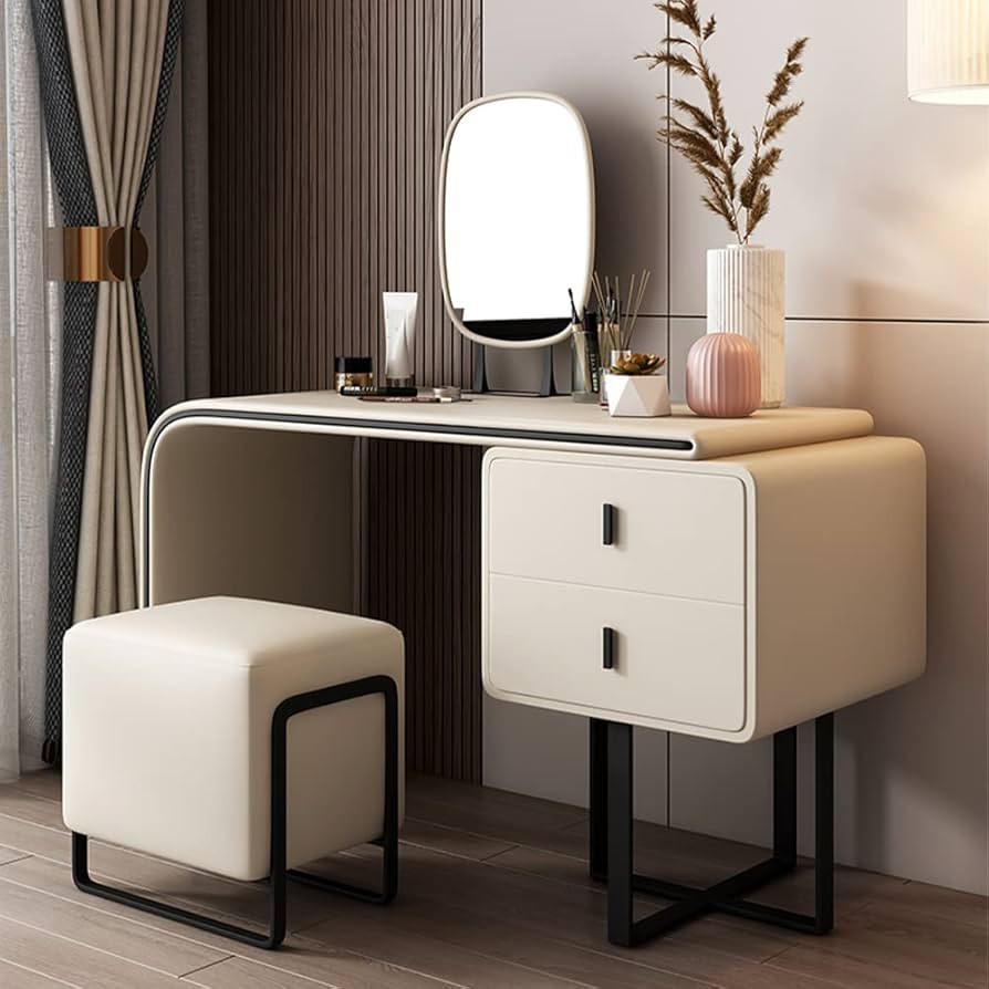 Merax Vanity Table Set, Modern Extendable Makeup Vanity Table with PU Leather, 2 Solid Wood Drawe... | Amazon (US)