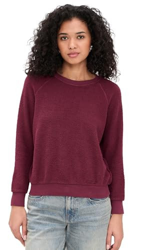 perfectwhitetee Women's Ziggy Inside Out Fleece Shrunken Crew Neck Sweatshirt, Dark Burgundy, Red, XS | Amazon (US)