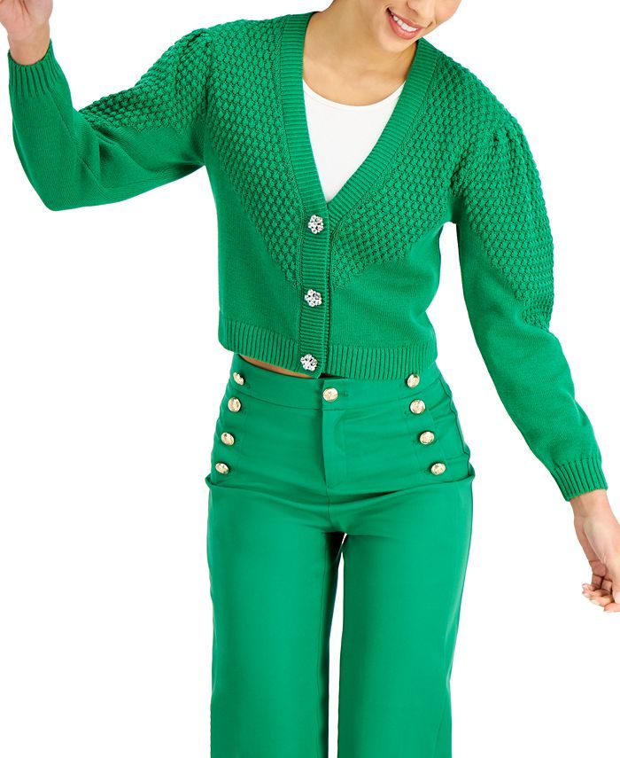 Charter Club Petite Puff-Sleeve Textured Cardigan, Created for Macy's & Reviews - Sweaters - Peti... | Macys (US)
