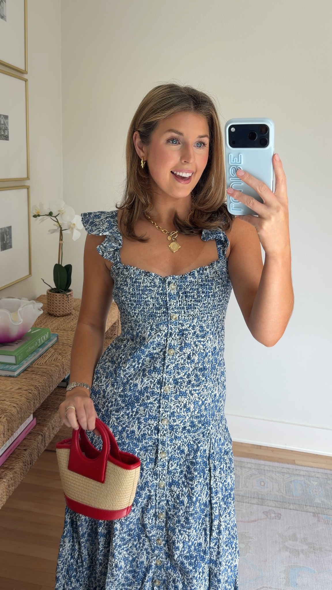 Blue and white summer dress! Wearing a S. Code LOUISE20 valid through 6/28