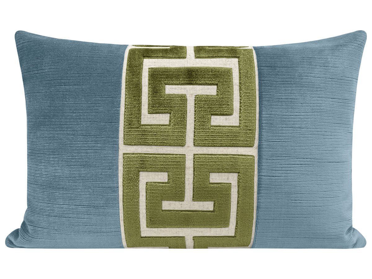 THE LITTLE LUMBAR :: STRIE VELVET // CHAMBRAY + OLIVE GREEK TRIM | LITTLE DESIGN LLC