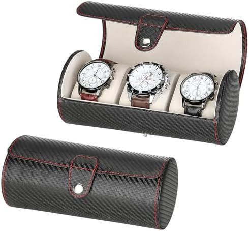 3-Slot Travel Watch Case Roll Organizer for Men, Vegan PU Leather Watch Display Storage Holder Ca... | Amazon (US)