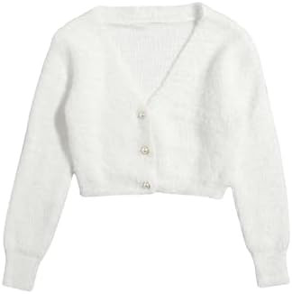 GORGLITTER Women's Fuzzy Crop Sweater Cardigan 2025 Winter Holiday Outfits Chunky Pearl Button Do... | Amazon (US)