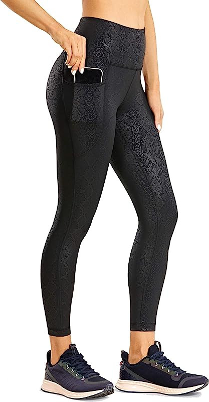 CRZ YOGA Women's Faux Leather Workout Leggings 23 Inches - High Waisted Yoga Pants Stretchy Capri... | Amazon (US)
