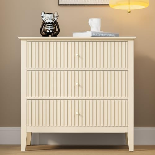 RoyalCraft Fluted 3 Drawer Dresser, Wood Chest of Drawers for Bedroom, Modern Wide Nightstand with Spacious Storage for Bedroom, Hallway, Living Room, Entryway, Beige | Amazon (US)