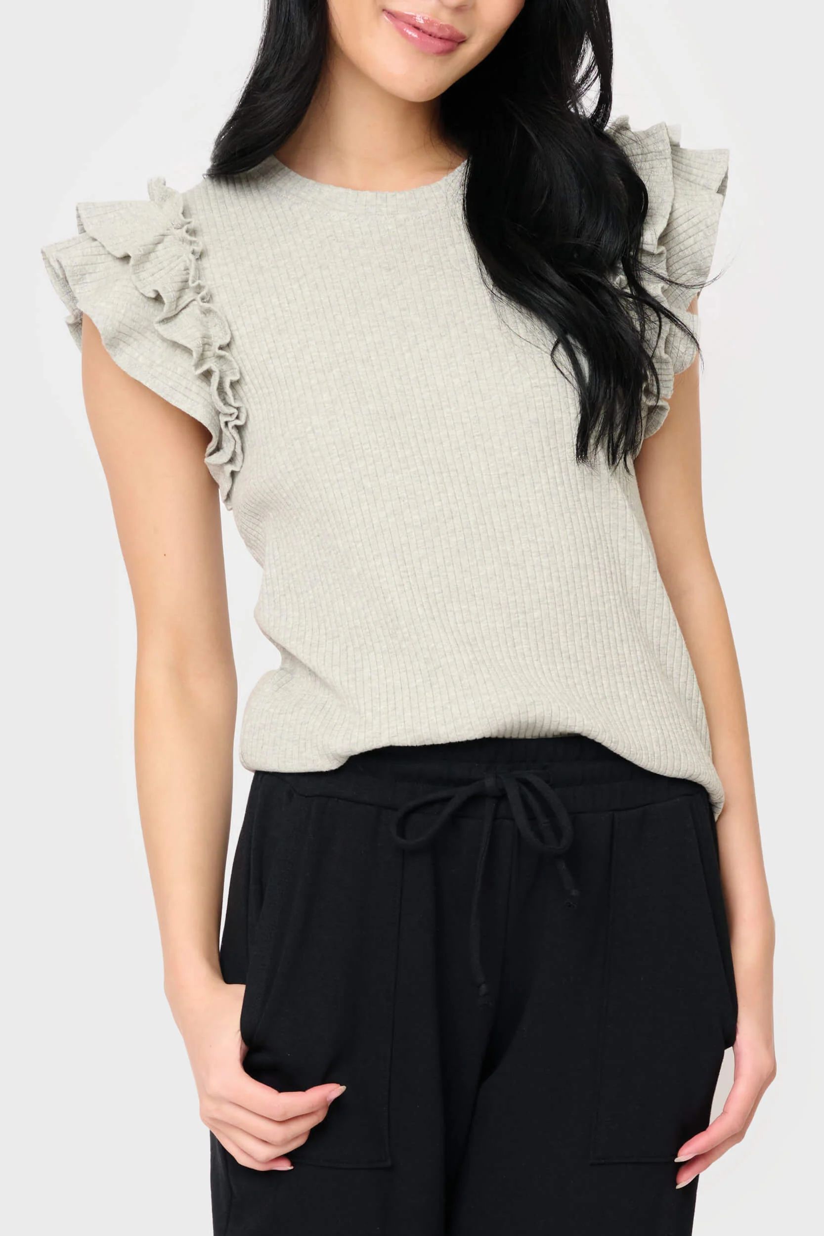 Flutter Sleeve Rib Knit Top | Gibson